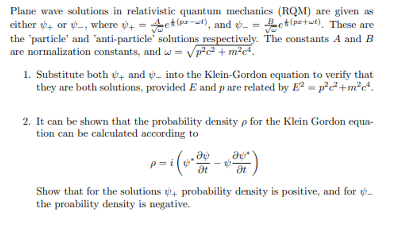 Solved Plane wave solutions in relativistic quantum | Chegg.com