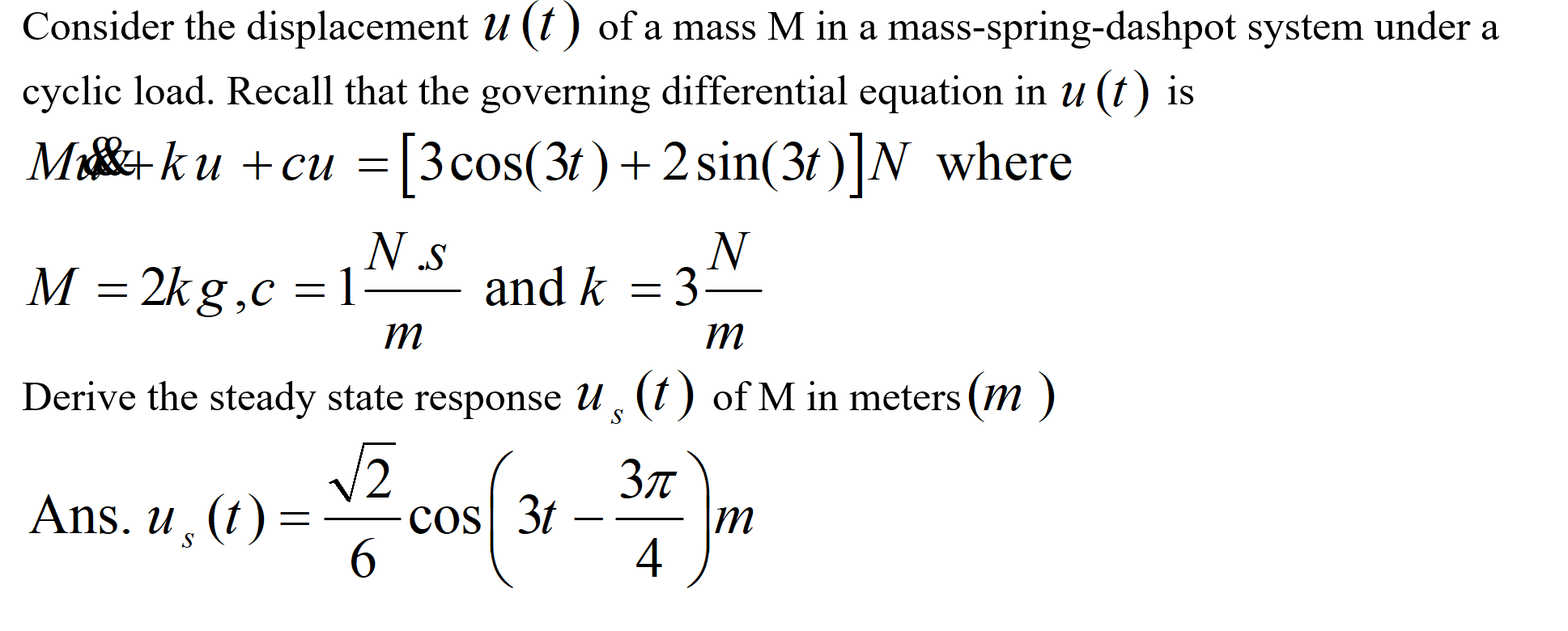 Solved ma Consider the displacement u (t) of a mass M in a | Chegg.com