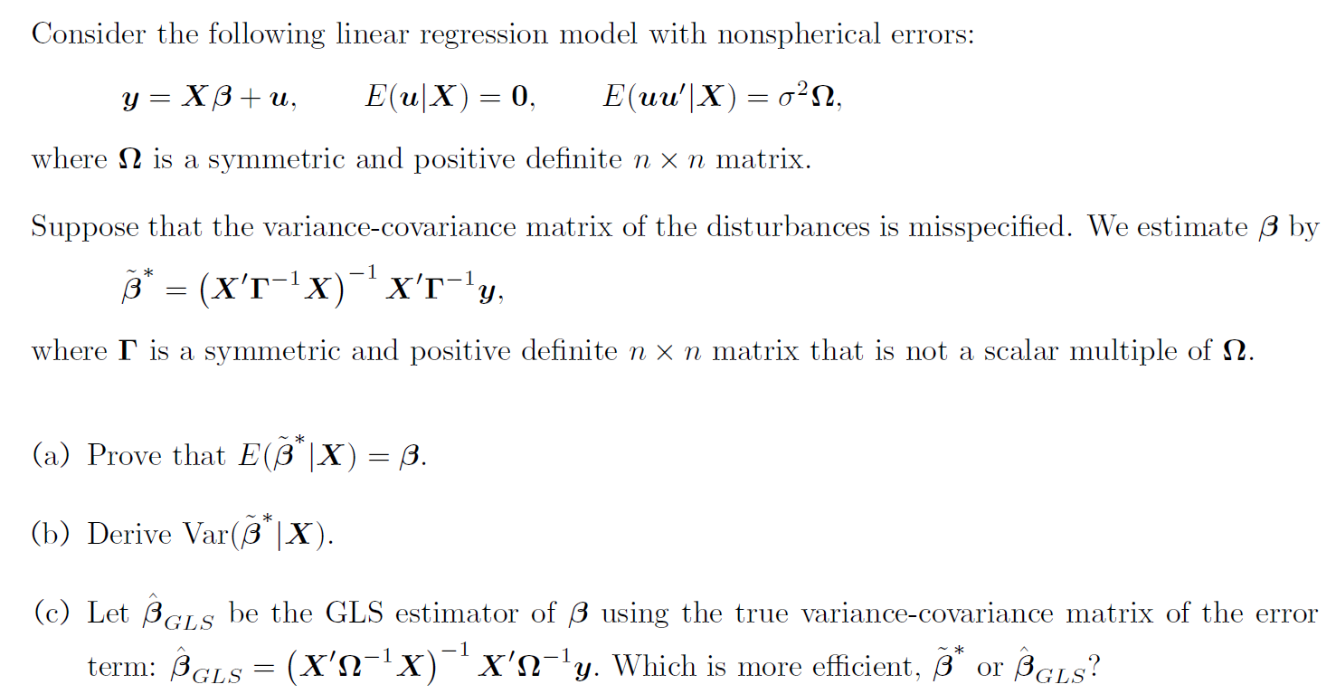 Solved Consider The Following Linear Regression Model With 4991