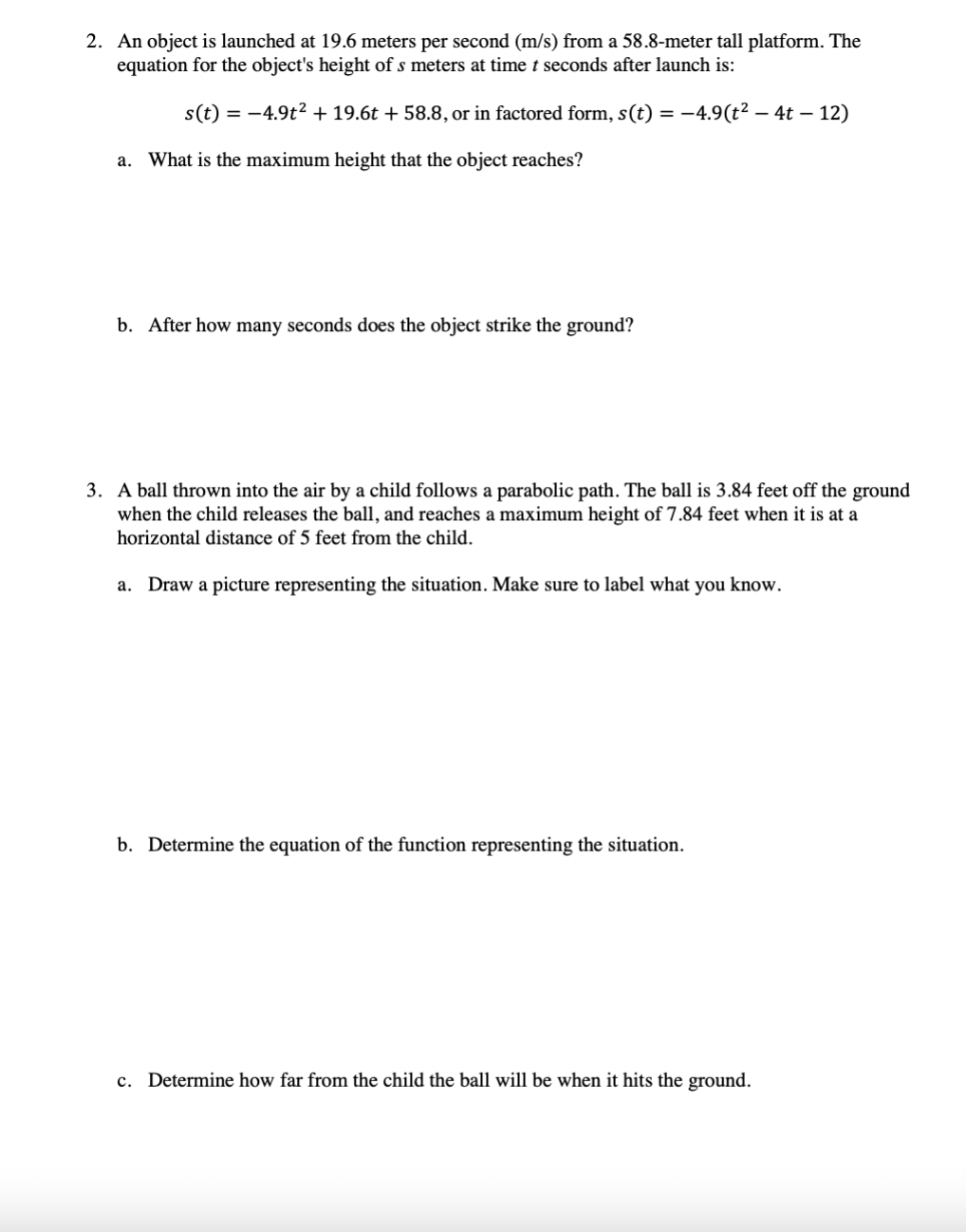 Solved 2 An Object Is Launched At 19 6 Meters Per Second Chegg Com