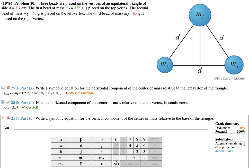 Solved (10%) Problem 10: Three Beads Are Placed On The | Chegg.com