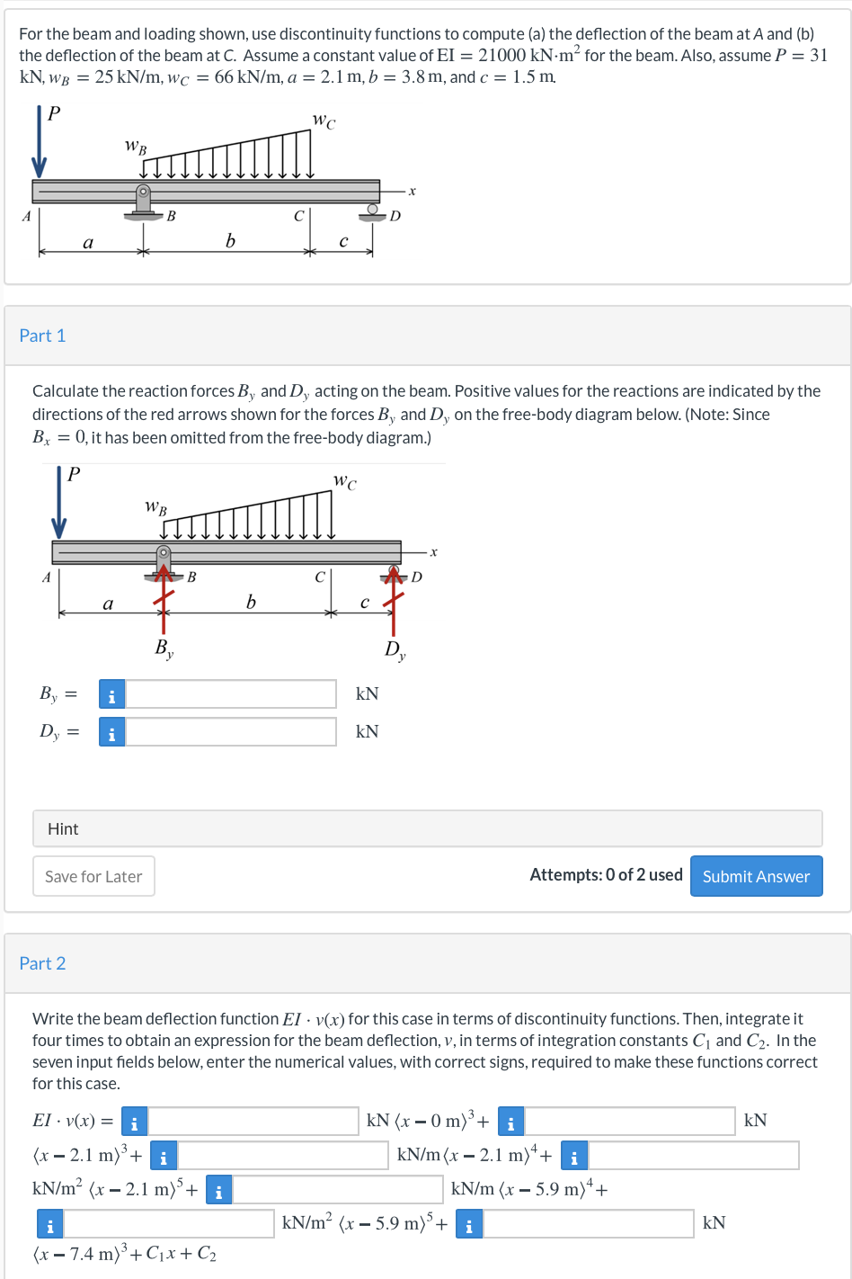 Solved For the beam and loading shown, use discontinuity | Chegg.com