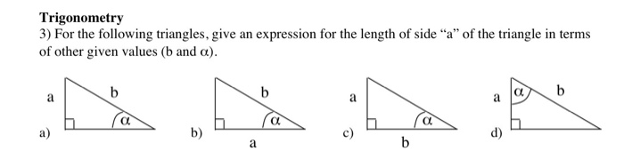 Solved For the following triangles, give an expression for | Chegg.com