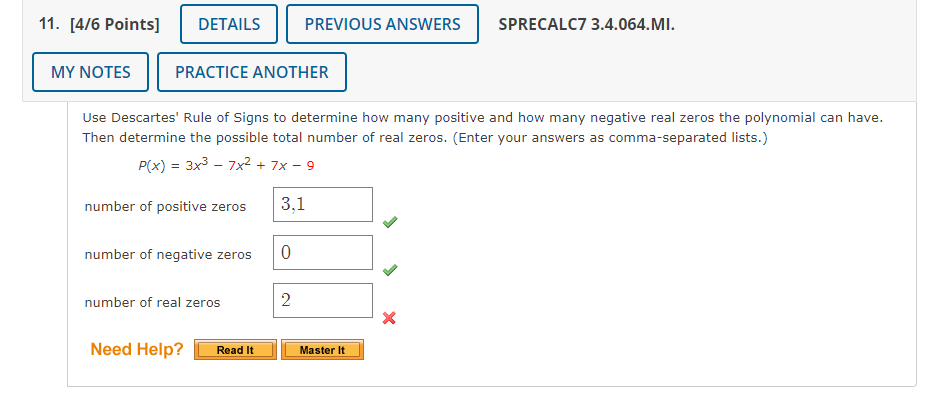 Solved Use Descartes' Rule of Signs to determine how many | Chegg.com