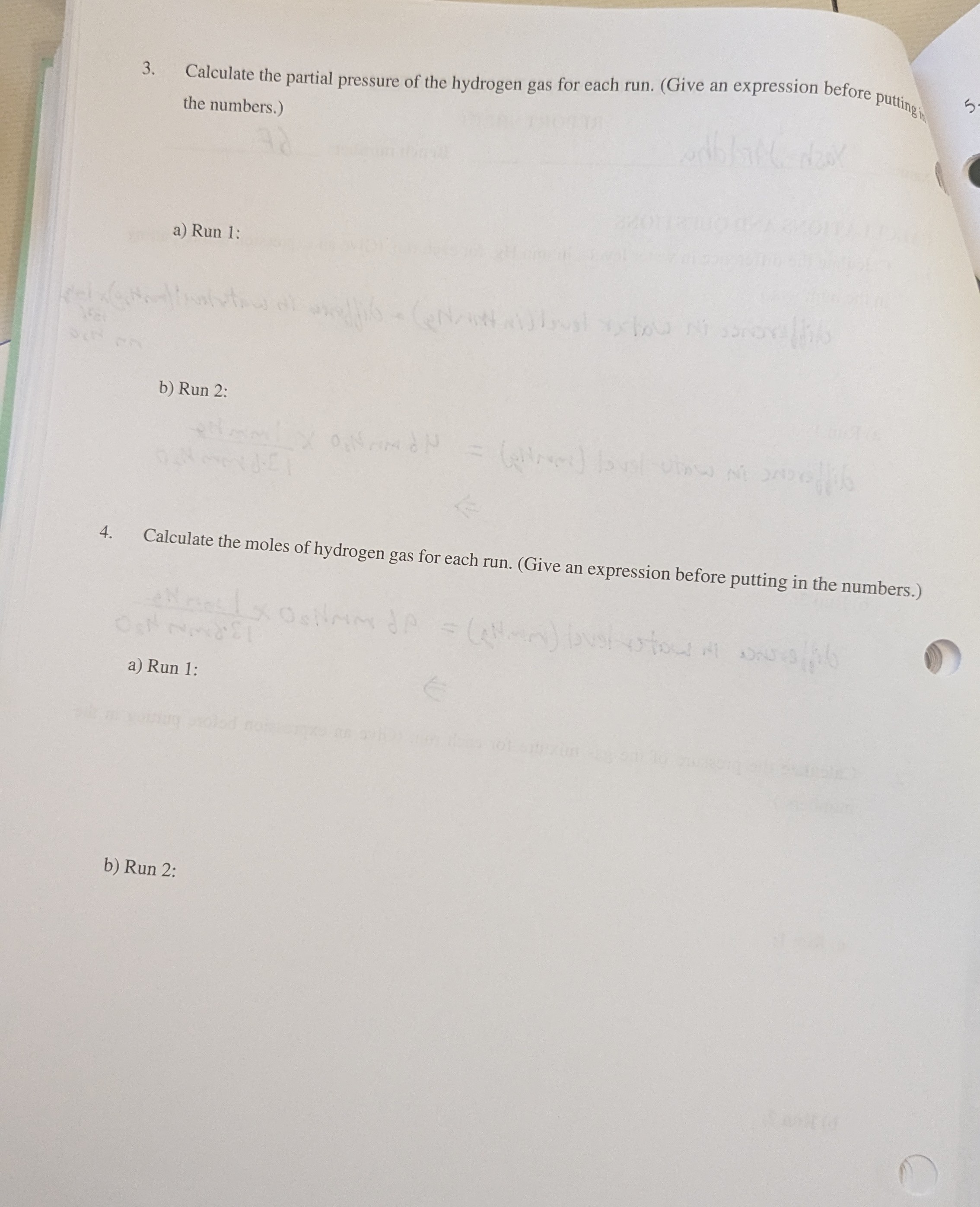 Solved 3. Calculate the partial pressure of the hydrogen gas | Chegg.com