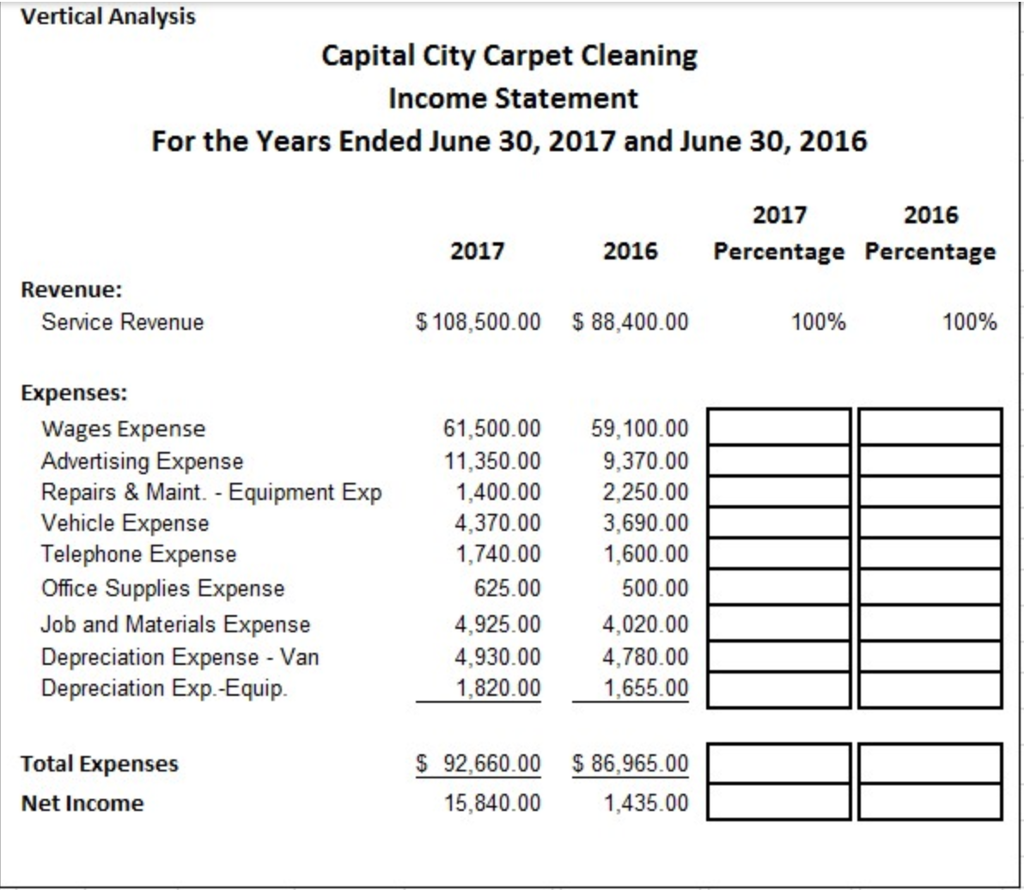 Vertical Analysis Capital City Carpet Cleaning