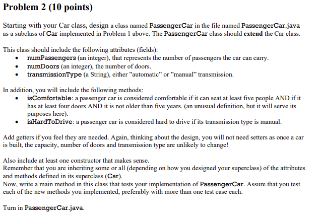 Solved Problem 1 (10 points) Develop a class called Car. In | Chegg.com