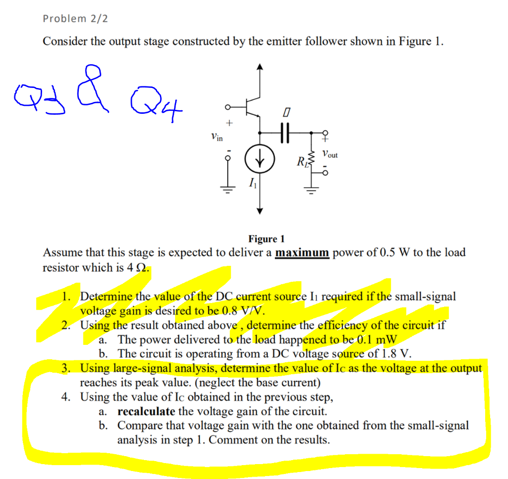 Solved Problem 2/2 Consider the output stage constructed by | Chegg.com