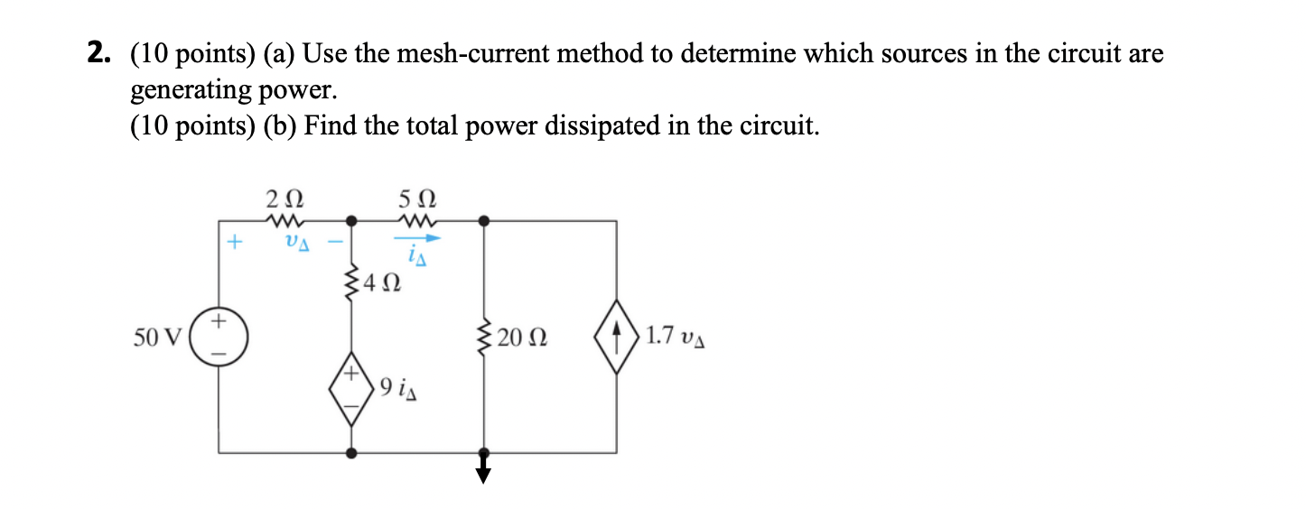 Solved 2. (10 points) (a) Use the mesh-current method to | Chegg.com