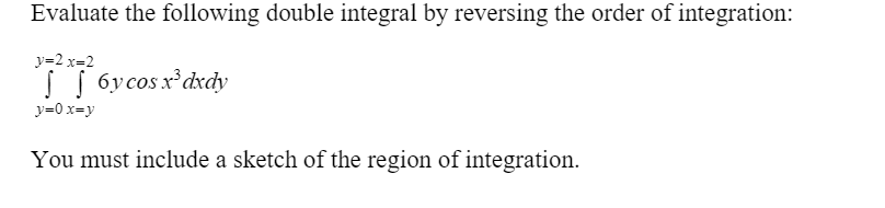 Solved Evaluate the following double integral by reversing | Chegg.com