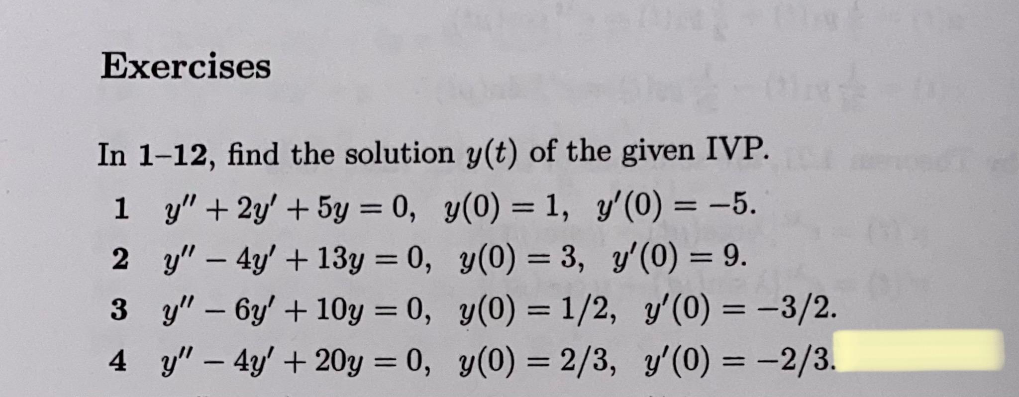 Solved Exercises In 1-8, find the solution y(t) of the given | Chegg.com