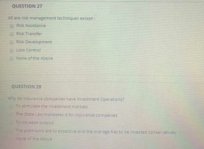 Question 27 All Are Risk Management Techniques Chegg Com