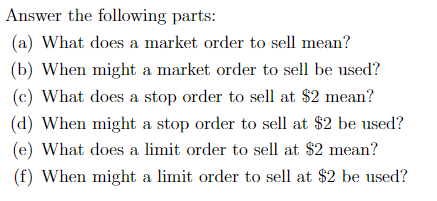 Solved Answer The Following Parts: (a) What Does A Market | Chegg.com