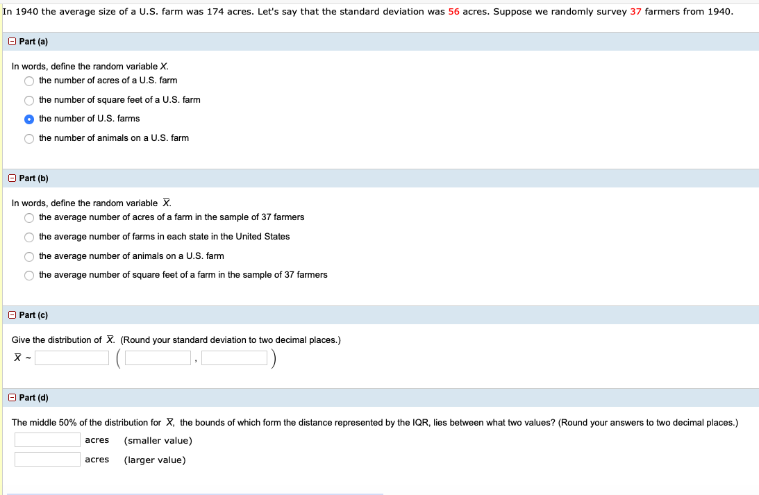 Solved In 1940 the average size of a U.S. farm was 174