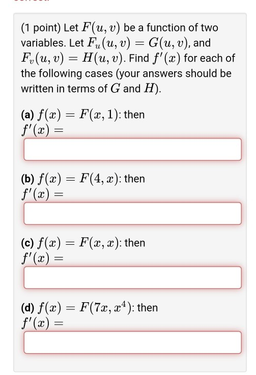 Solved 1 Point Let F U V Be A Function Of Two Variabl Chegg Com