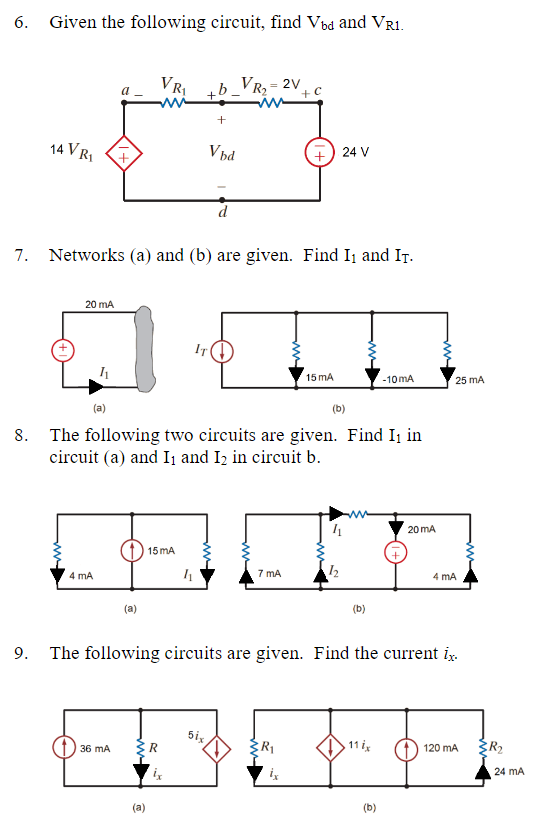 Solved 6. Given The Following Circuit, Find Vbd And Vri. VR | Chegg.com