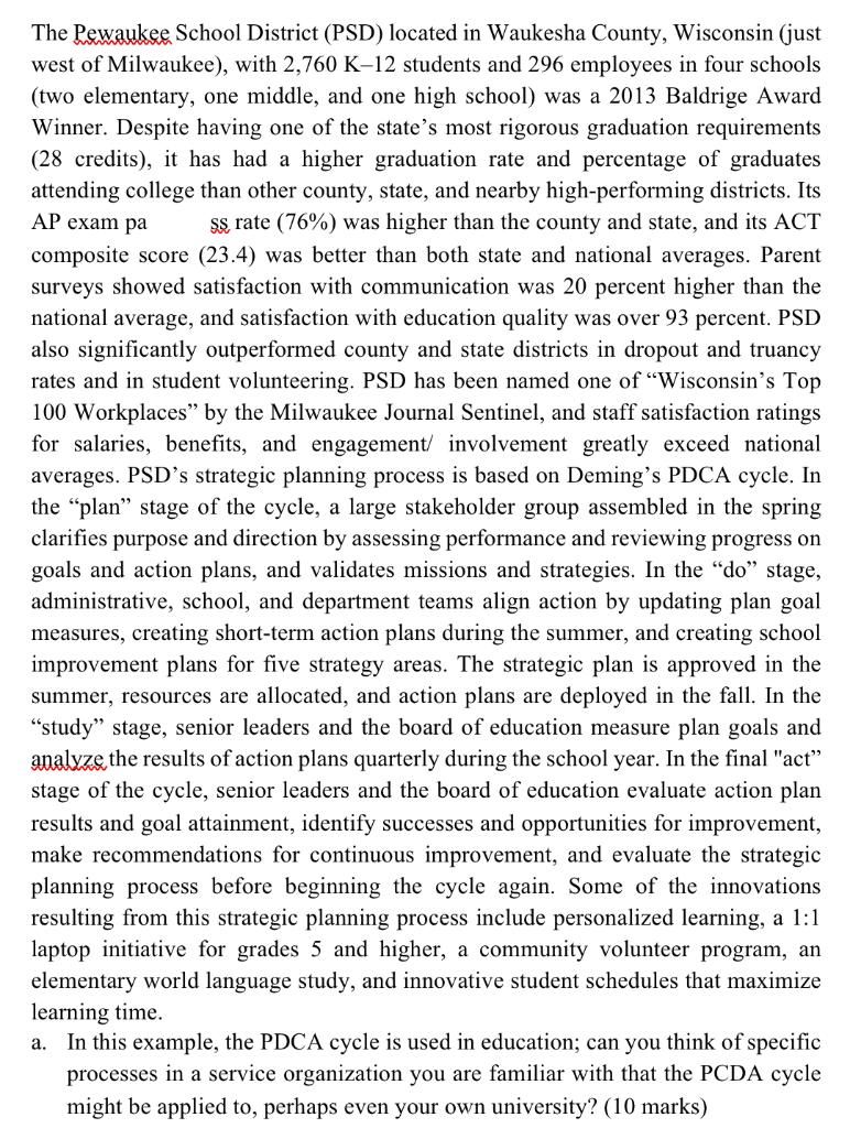Solved The Pewaukee School District (PSD) located in