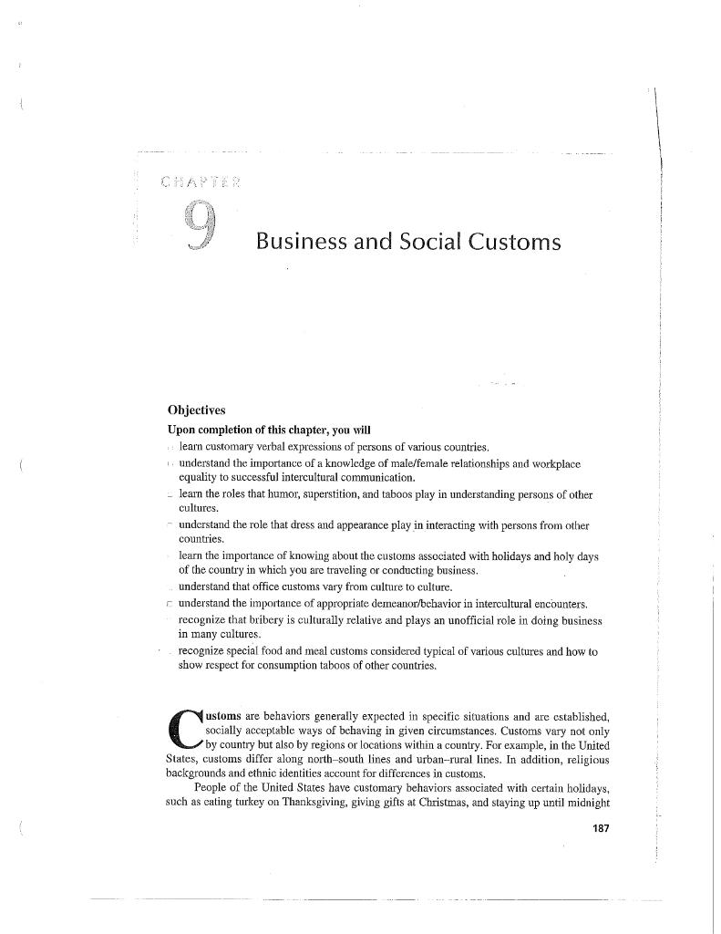 Solved Business and Social Customs Objectives Upon | Chegg.com