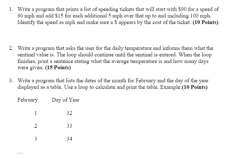 Solved 1. Write a program that prints a list of speeding | Chegg.com