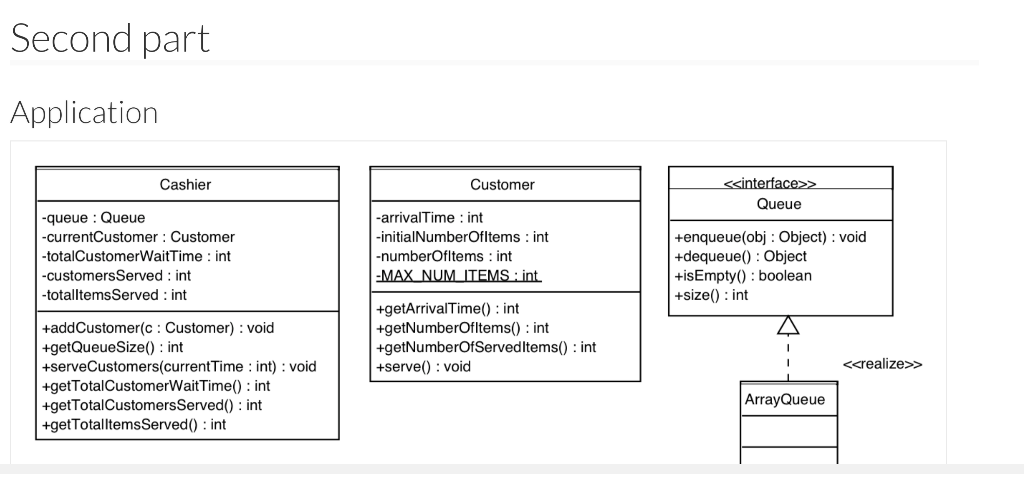 Solved Second part Application Cashier Customer > Queue | Chegg.com