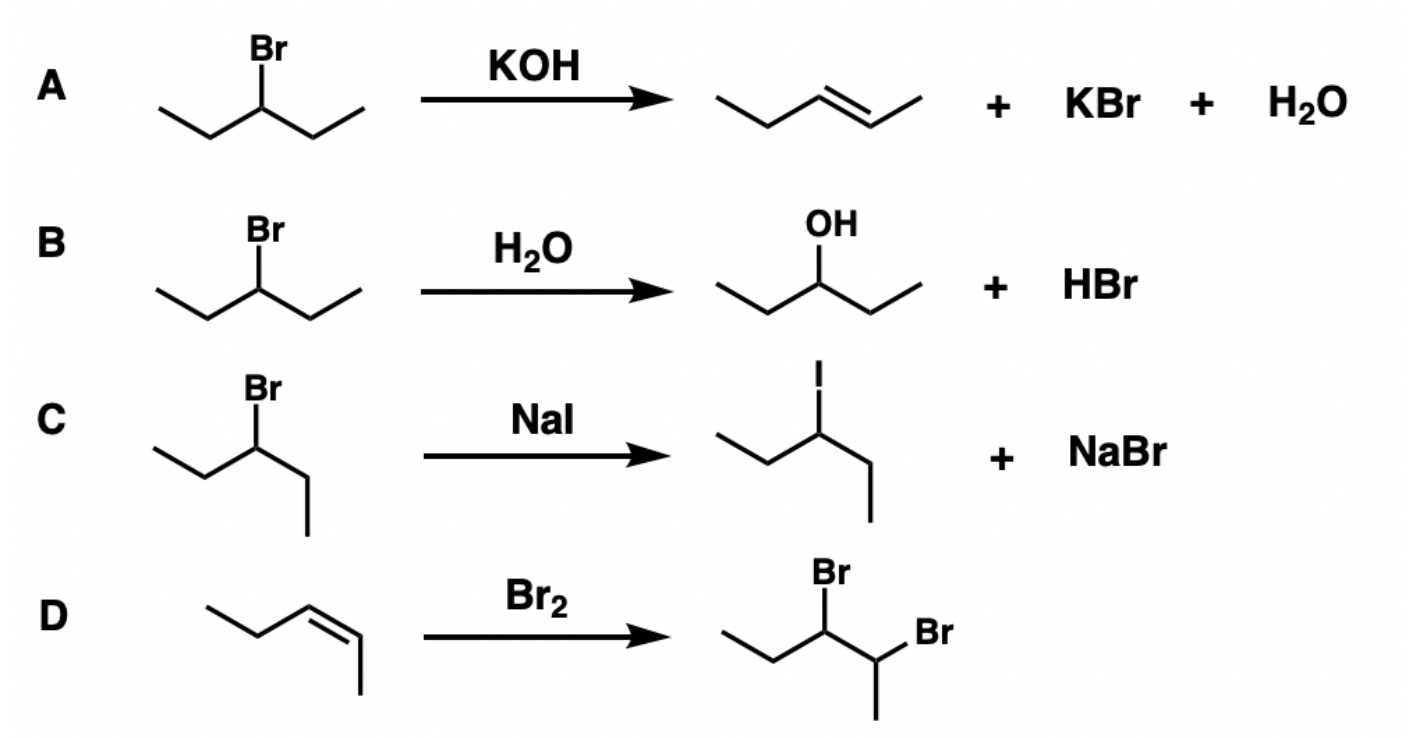 Solved Which of the following is an addition reaction? D