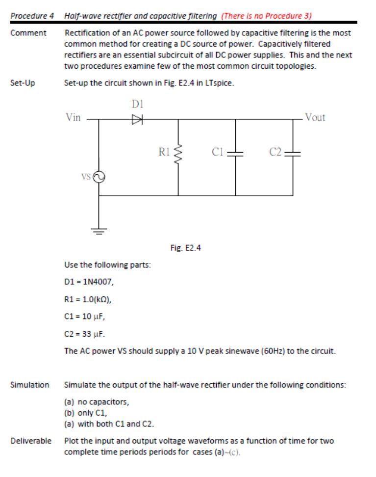 Procedure 4 Half-wave rectifier and capacitive | Chegg.com