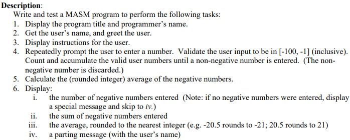 Solved Description: Write and test a MASM program to perform | Chegg.com