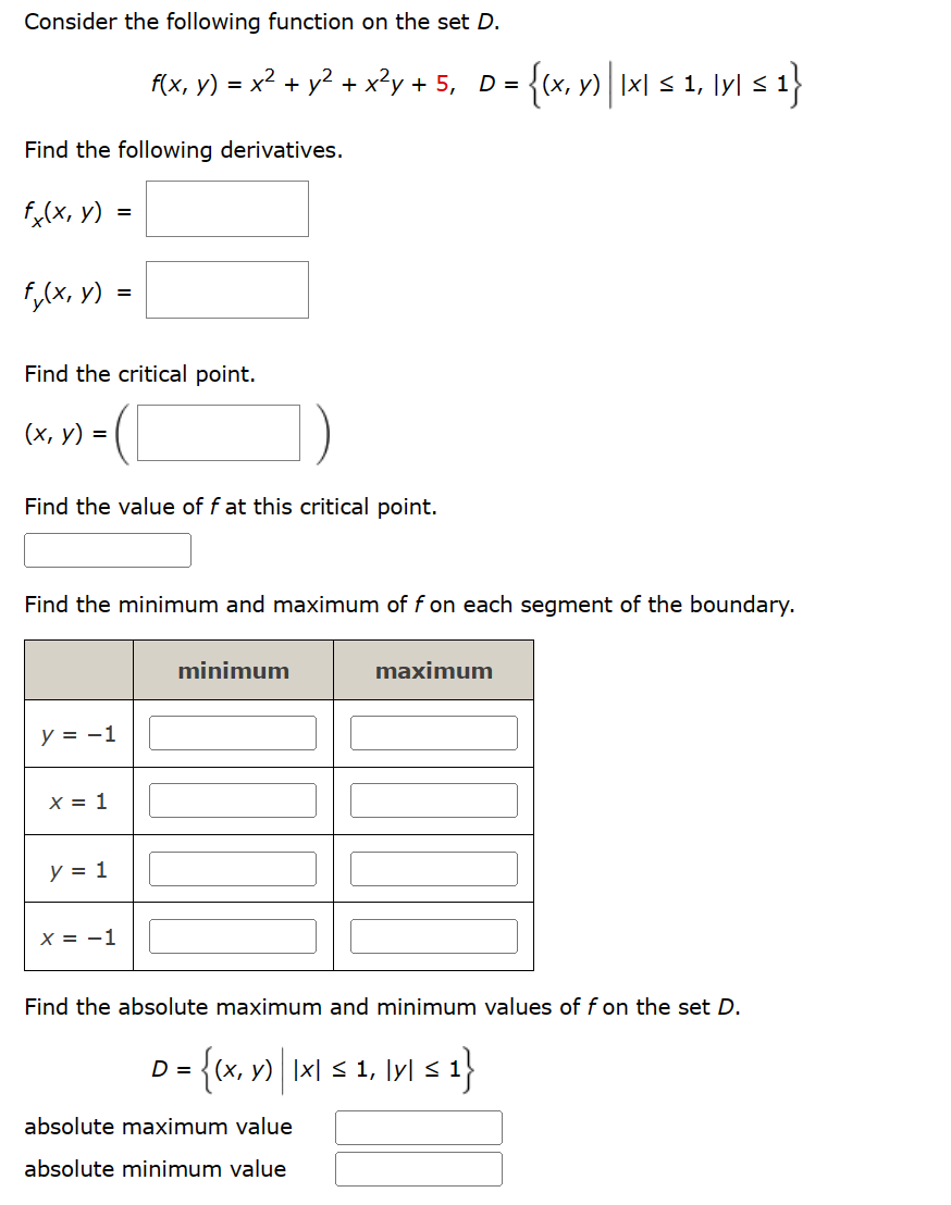 Solved Consider The Following Function On The Set D. | Chegg.com