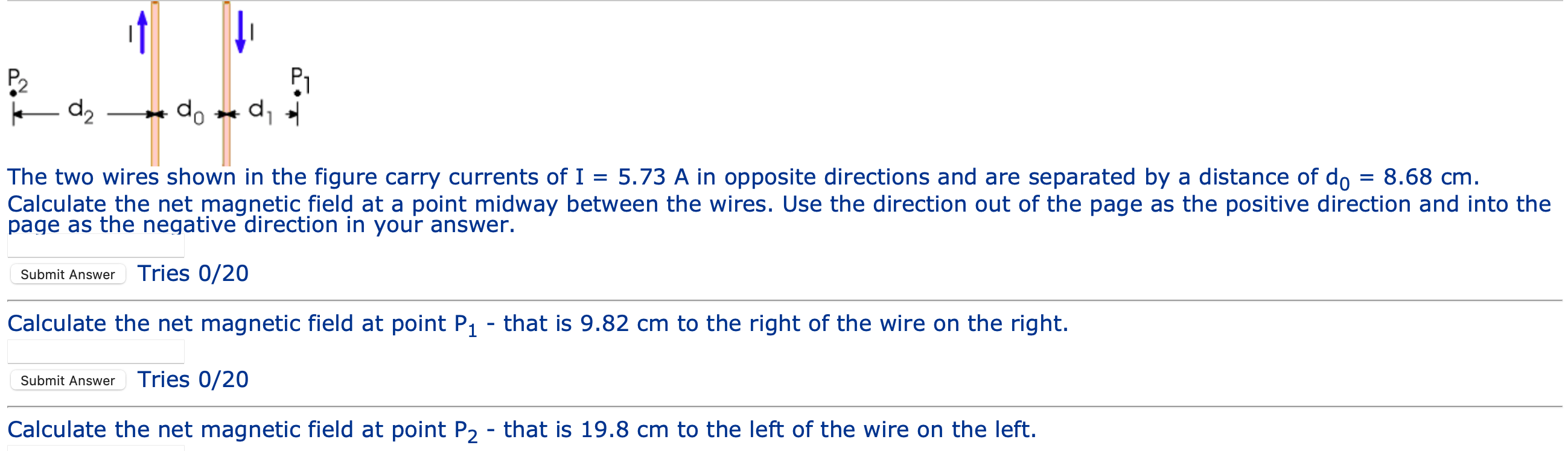 Solved The two wires shown in the figure carry currents of | Chegg.com