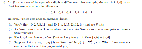 Solved 6. An S-set is a set of integers with distinct | Chegg.com