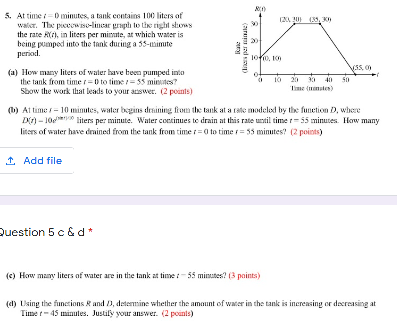 Solved R(1) Rate (liters per minute) 5. At time t = 0