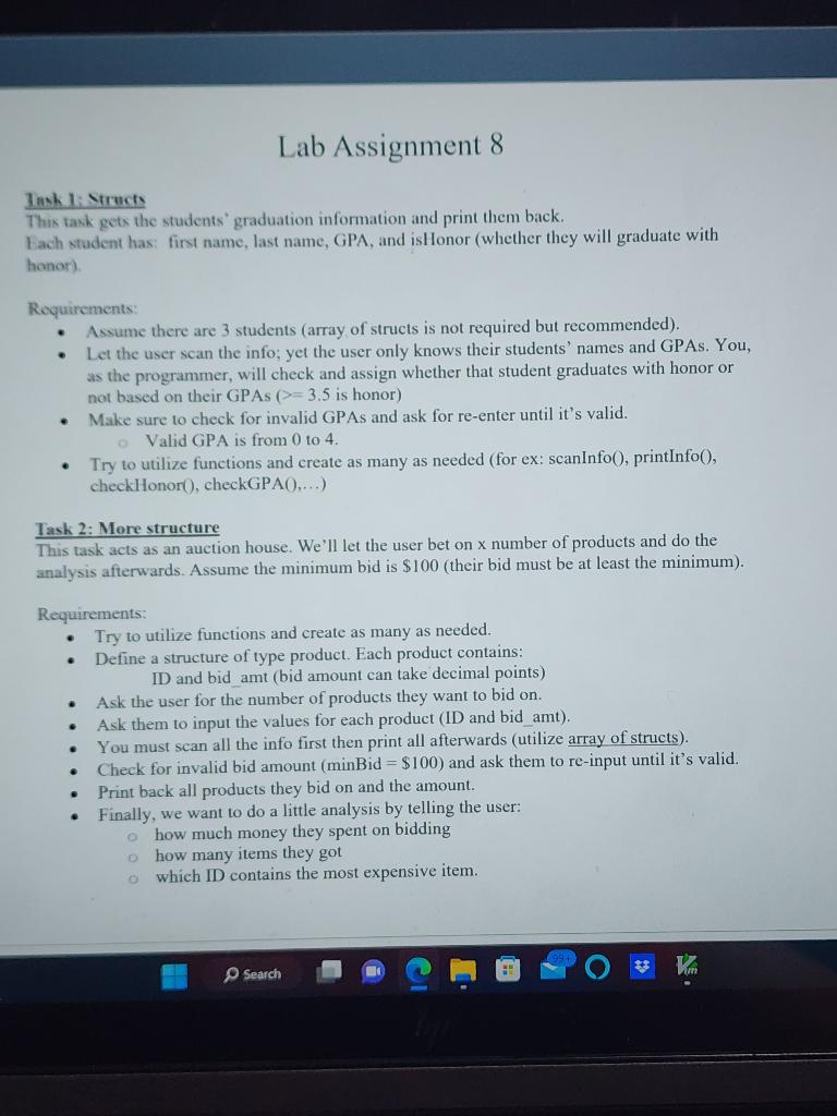 Solved Lab Assignment 8 Task 1: -rructs This Task Gets The | Chegg.com