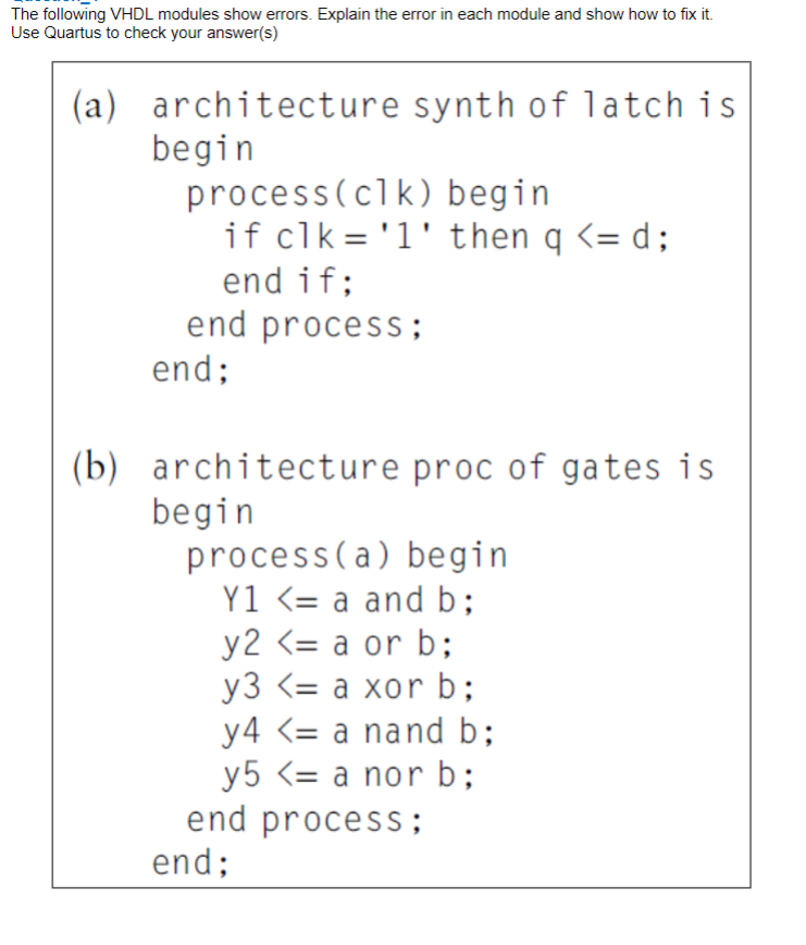 The following VHDL modules show errors. Explain the | Chegg.com