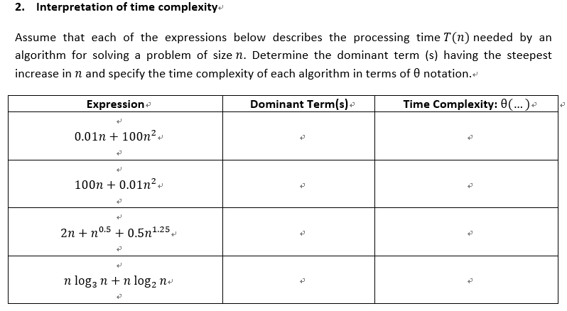 Solved 2. Interpretation of time complexity Assume that each | Chegg.com