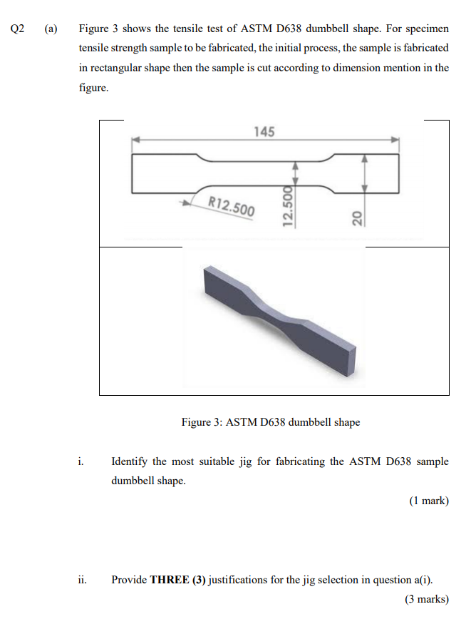 Solved Q2 (a) Figure 3 shows the tensile test of ASTM D638