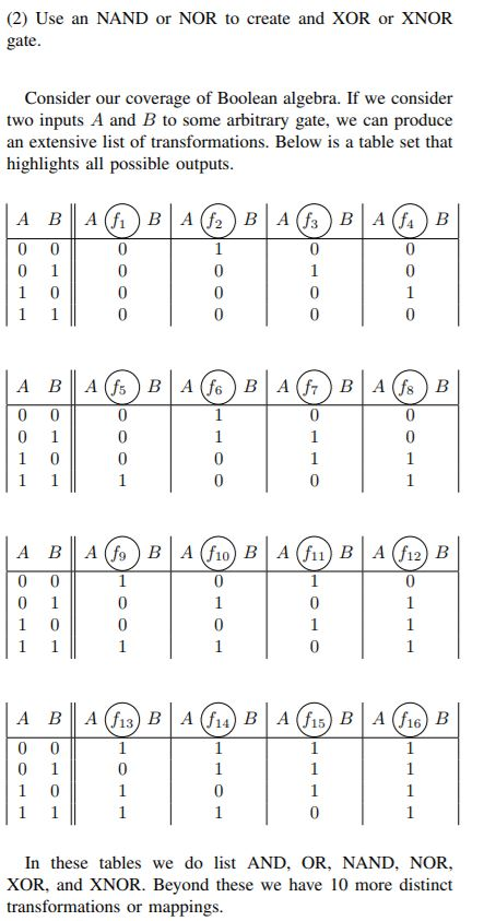 (2) Use an NAND or NOR to create and XOR or XNOR | Chegg.com