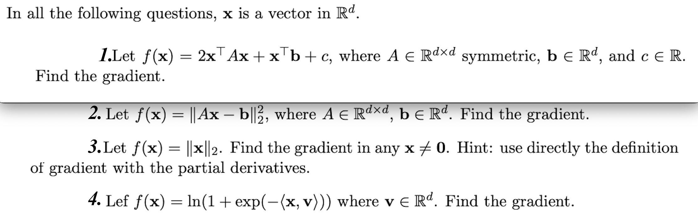 Solved In all the following questions, x is a vector in Rd. | Chegg.com