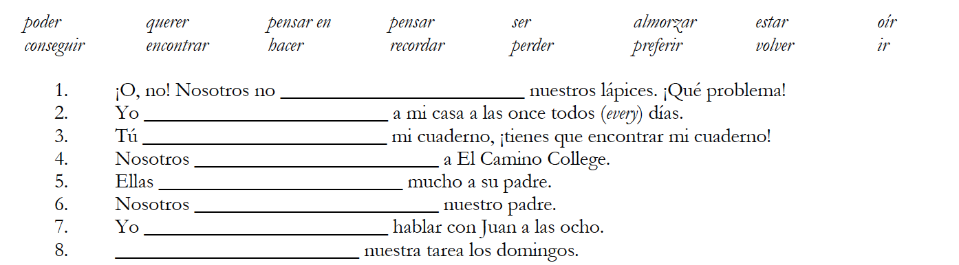 I.LOS VERBOS INSTRUCTIONS: The following practice | Chegg.com
