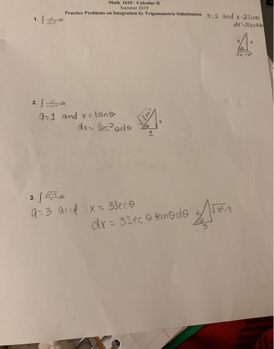 Solved Math. 1610-Calculus II Summer 2019 Practice Problems | Chegg.com