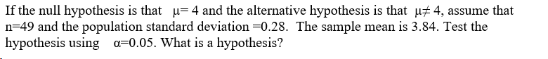 null hypothesis mu