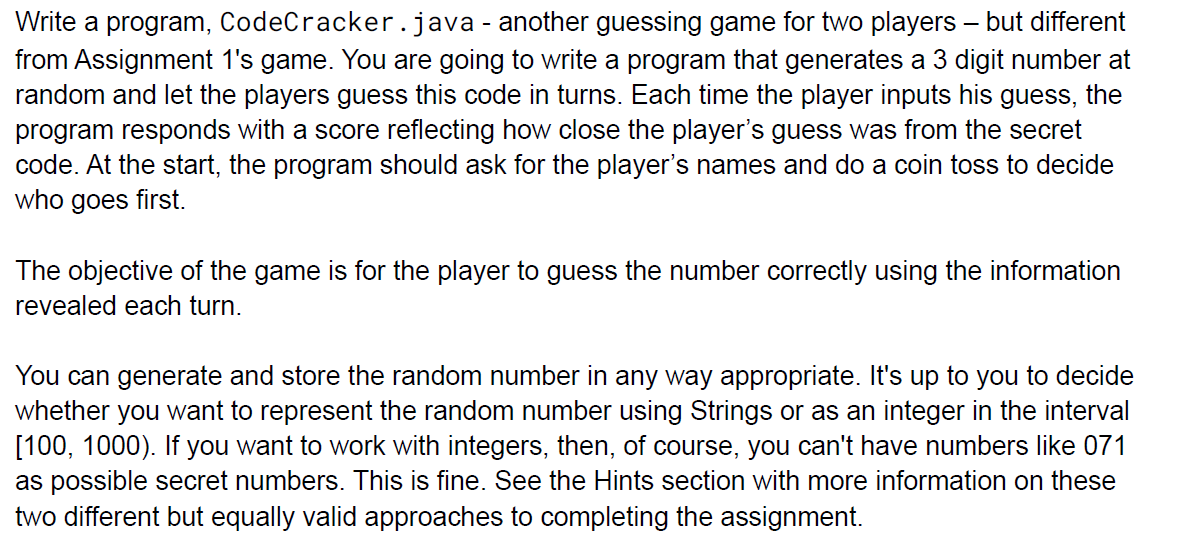Solved Write a program, CodeCracker . java - another | Chegg.com