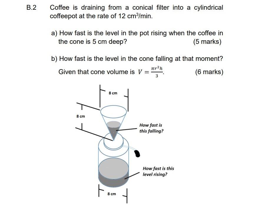 Solved B.2 Coffee is draining from a conical filter into a