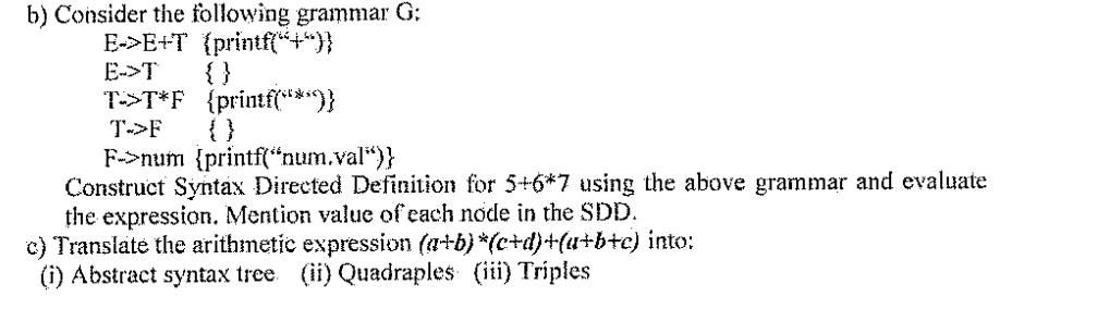 Solved b) Consider the following grammar G : E→E+T | Chegg.com