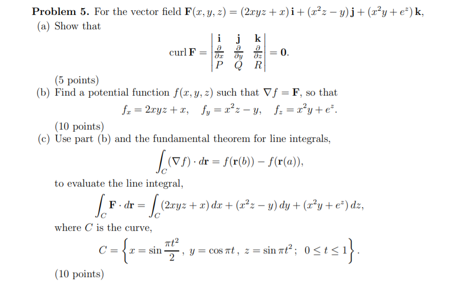 Solved Ope Problem 5 For The Vector Field F X Y Z Chegg Com