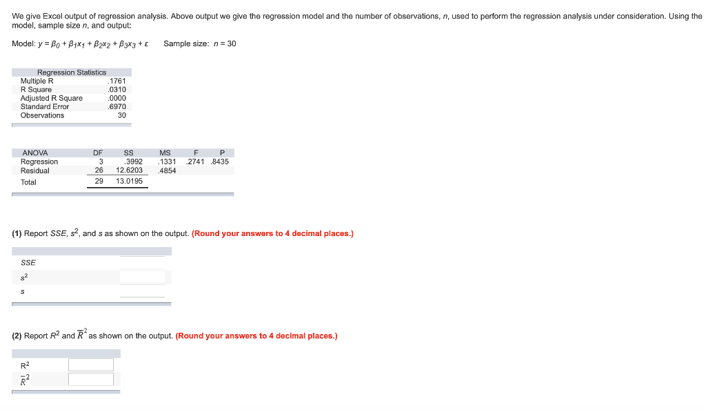 Solved We give Excel output of regression analysis. Above | Chegg.com