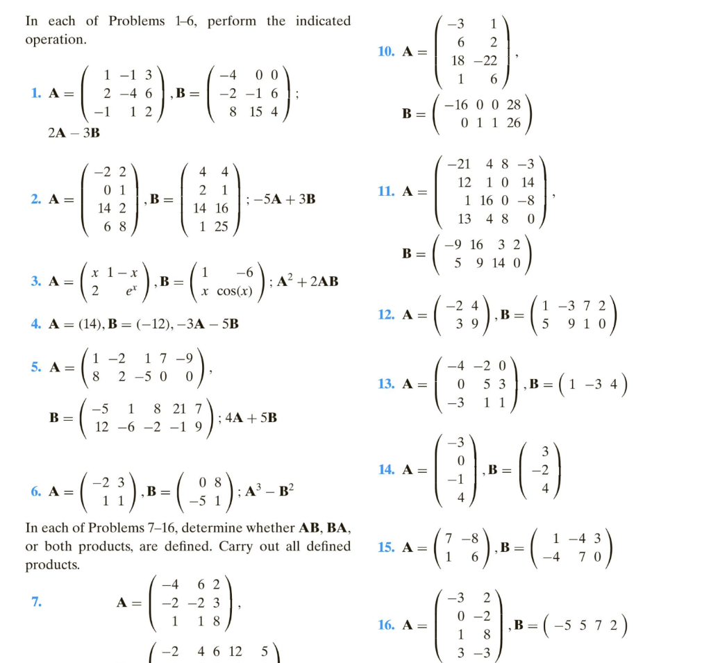 Solved --3 1 In each of Problems 1-6, perform the indicated | Chegg.com
