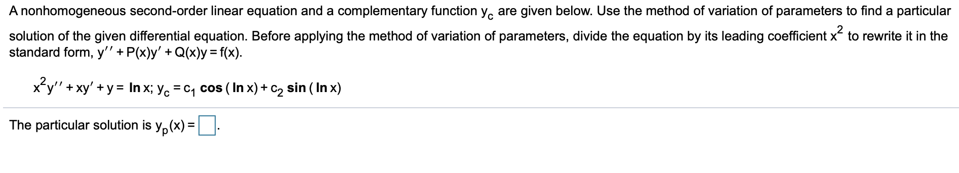 Solved A Nonhomogeneous Second-order Linear Equation And A 