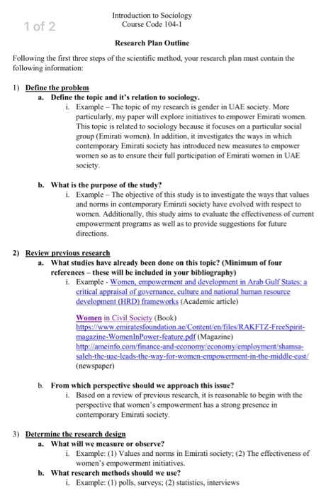 1 of 2 Course Code 104-1 Research Plan Outline | Chegg.com