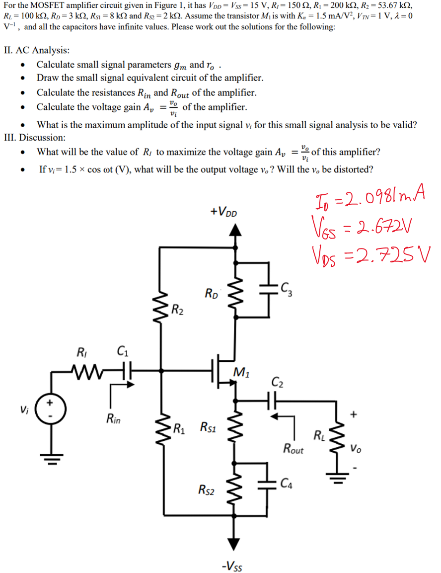 Solved For the MOSFET amplifier circuit given in Figure 1, | Chegg.com