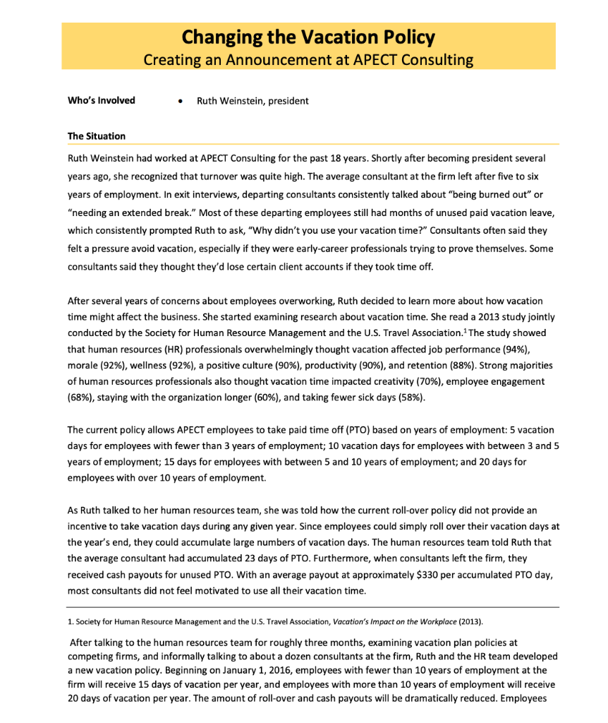 Solved Changing the Vacation Policy Creating an Announcement | Chegg.com